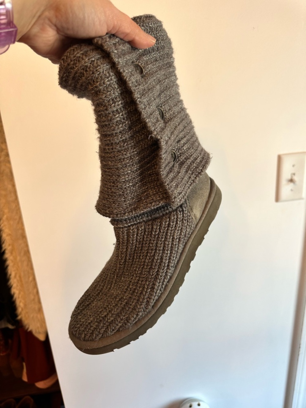 Women’s UGGS Knit Button Cuff Booties in Taupe - Picture 7 of 8